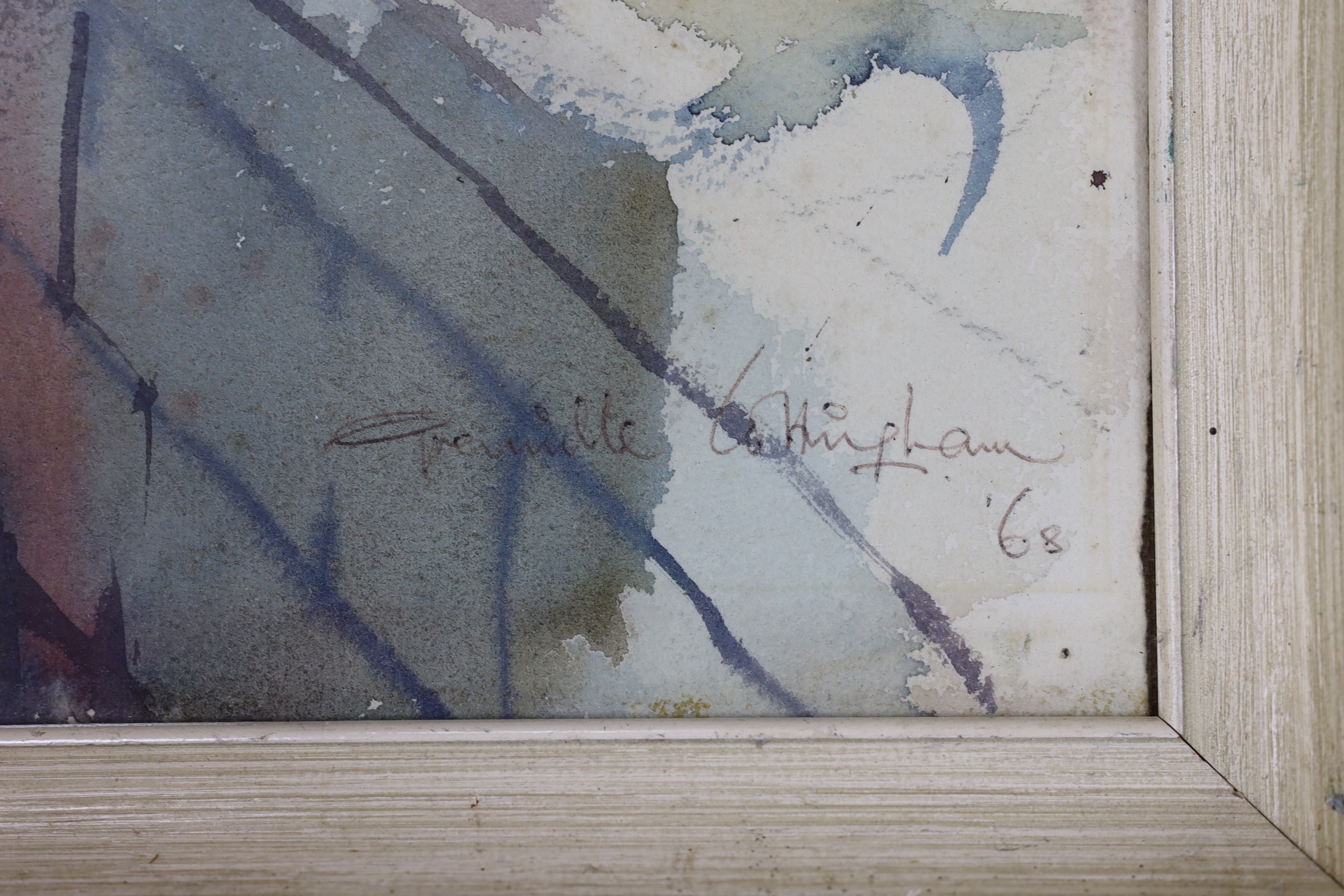 Grenville Cottingham (Wapping Group) (1943-2007), watercolour, View of a Spanish town, signed and dated '68, 52 x 38cm